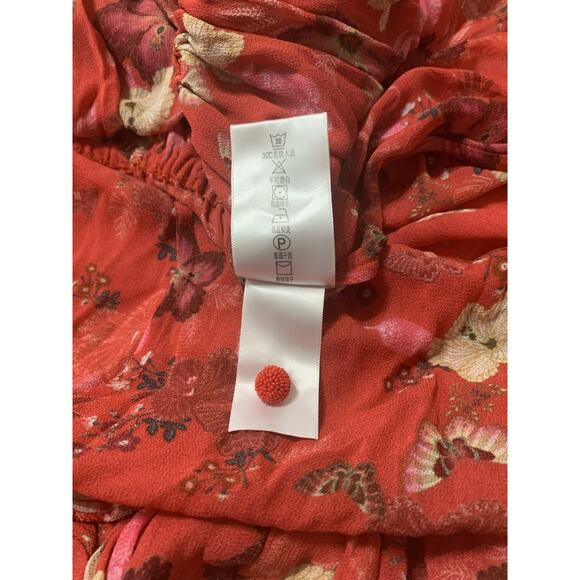 Farm Rio Sheer Red Floral Halter Dress Medium Ruffle Hem Beachy Resort Travel - Picture 10 of 10